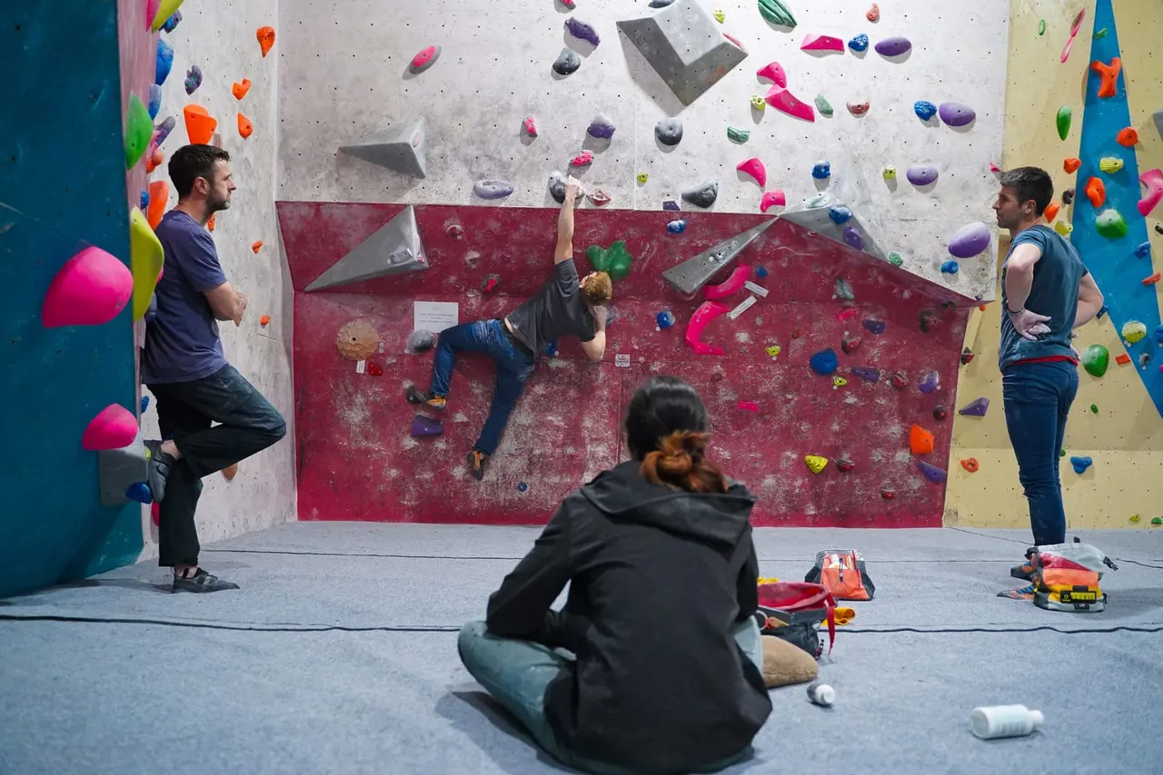 Climbing beneath a roof at The Climbing Station