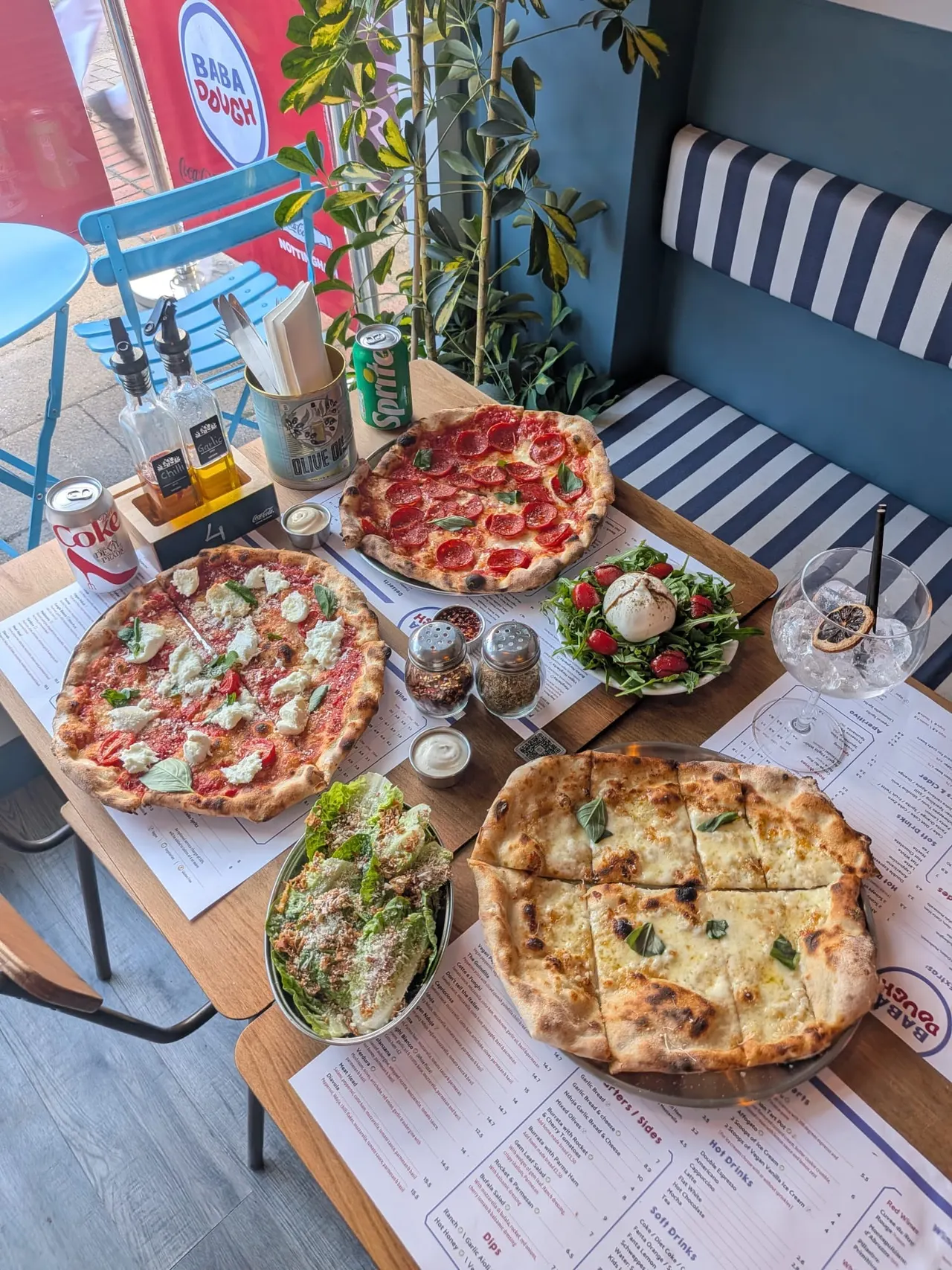 Pizza and drinks at Baba Dough West Bridgford