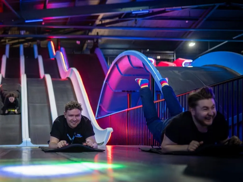 Family action park floor and slides at Slick City