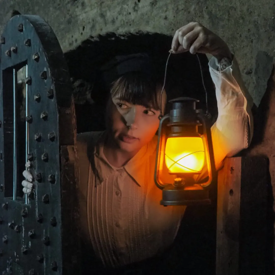 Square crop of the Ghosts of the Gaol lantern and door artwork