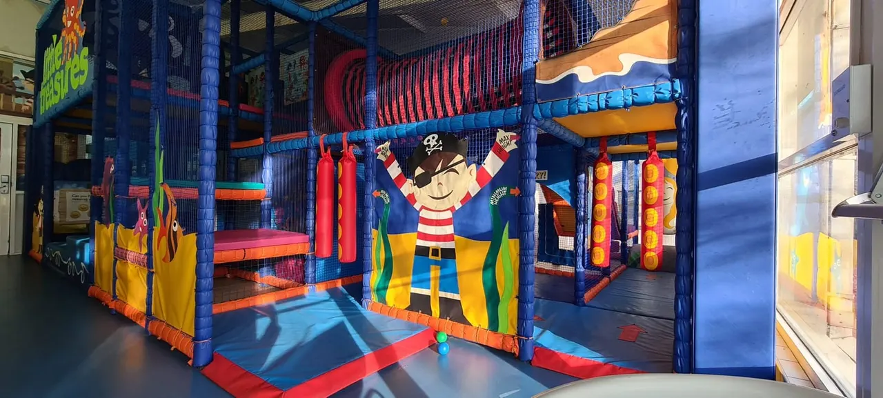 Pirate-themed Little Treasure soft-play frame with octopus branding inside Clifton Leisure Centre