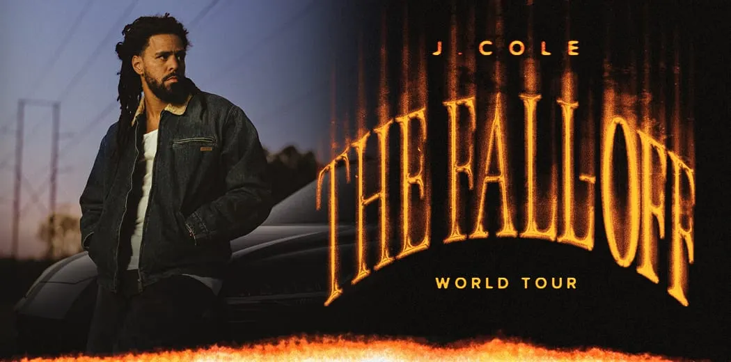 J. Cole The Fall-Off Tour promotional banner with artist photo for Nottingham