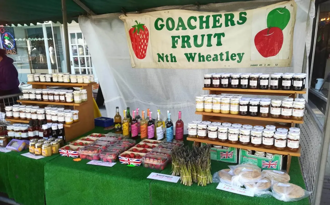 Market stall sign reading GOACHERS FRUIT Nth Wheatley