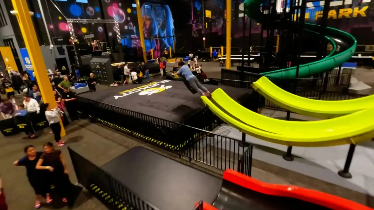 Indoor dry slides and airbag landing at Slick City Nottingham