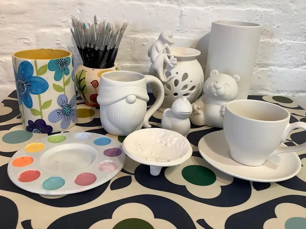 Painted ceramic pieces at Paint a Pot Derby