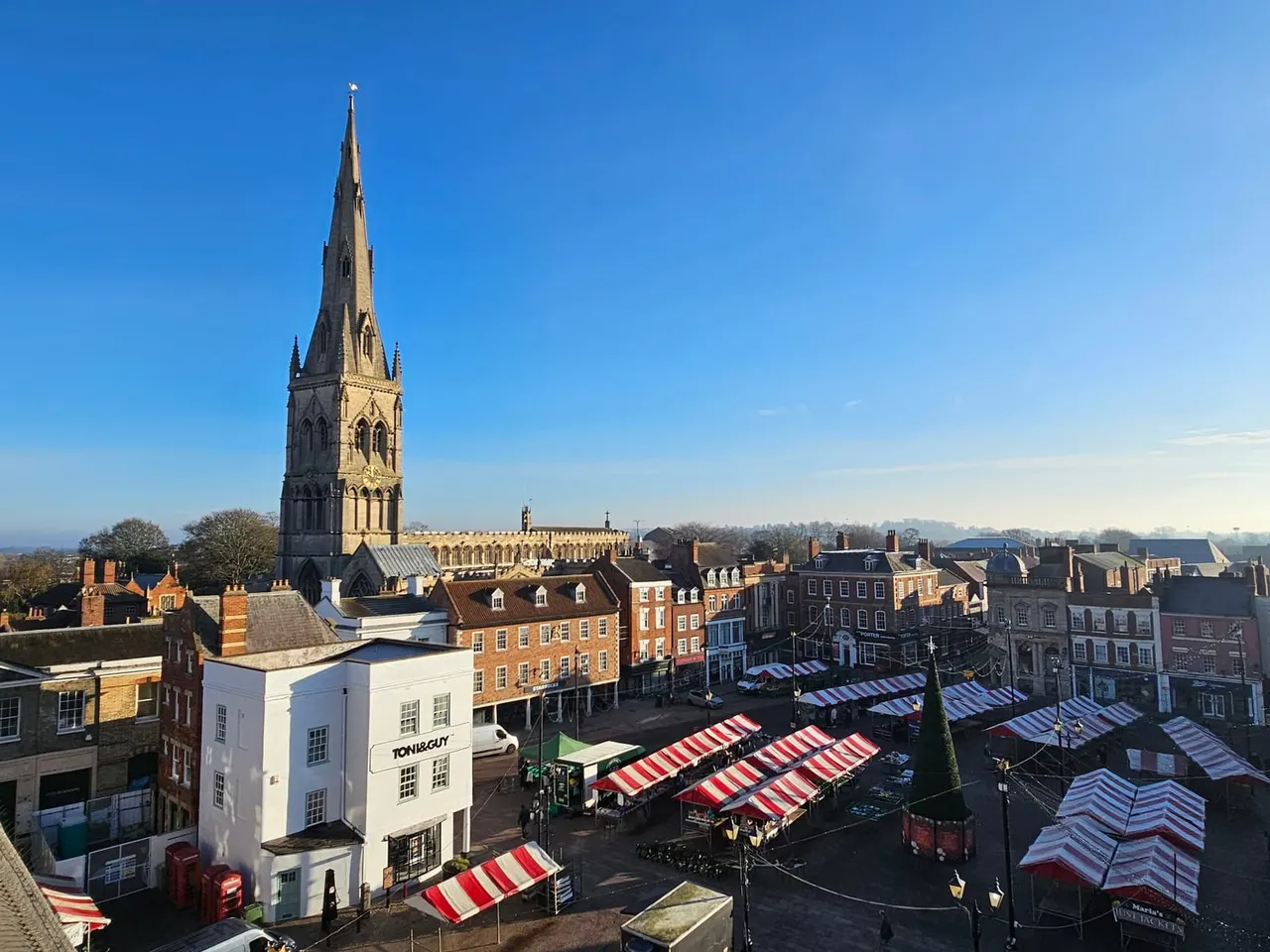 Newark Market Place with St Mary Magdalene church spire