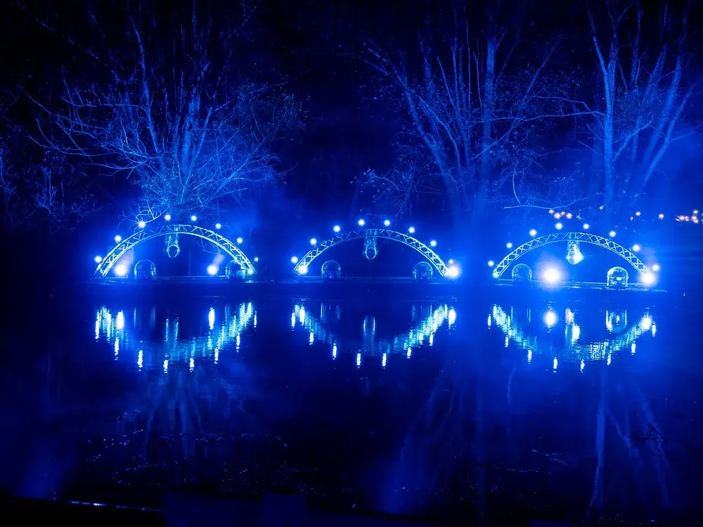 Families on the illuminated walk
