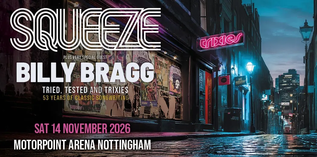 Squeeze tour promotional photograph from the Motorpoint Arena show listing