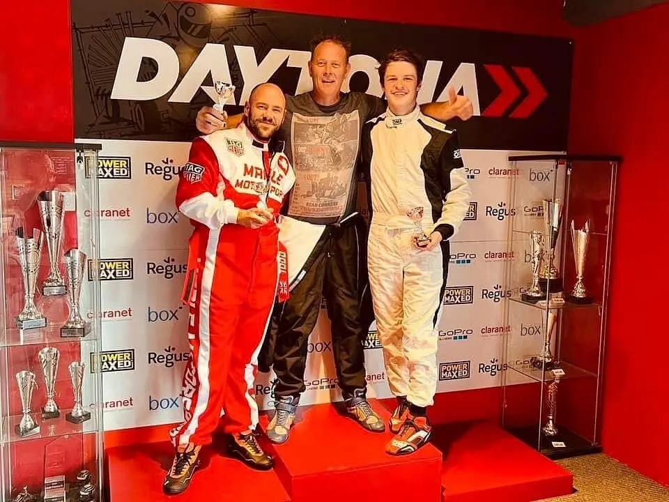 Go-kart racing action still from Daytona Tamworth pages