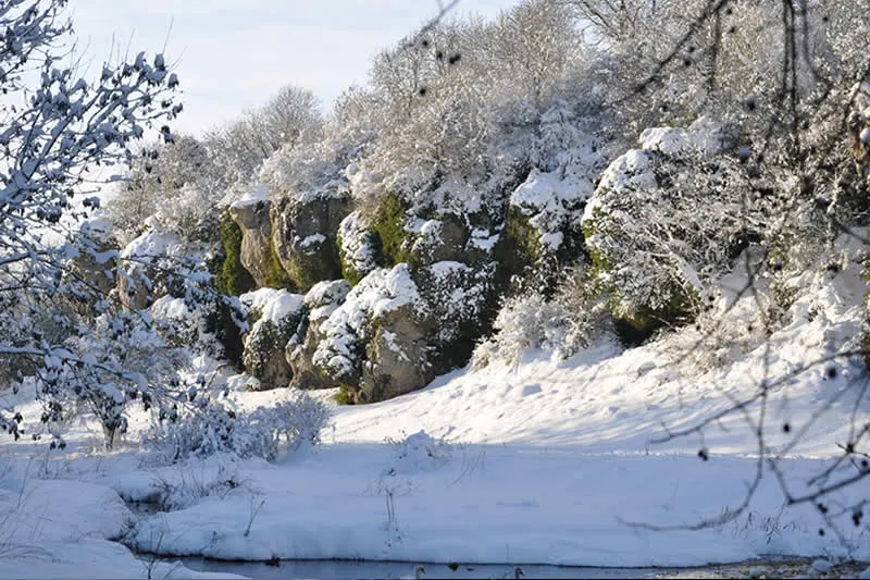 Winter landscape at Creswell Crags limestone gorge