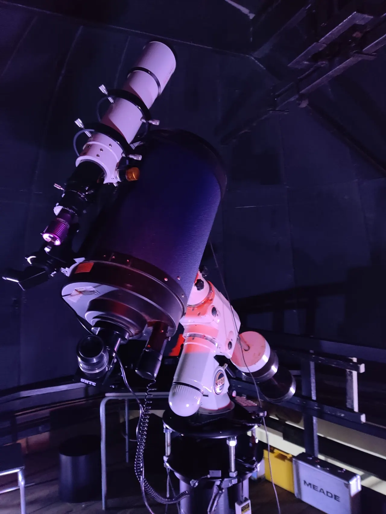 Telescope setup on the Flamsteed Observatory observation deck under clear skies