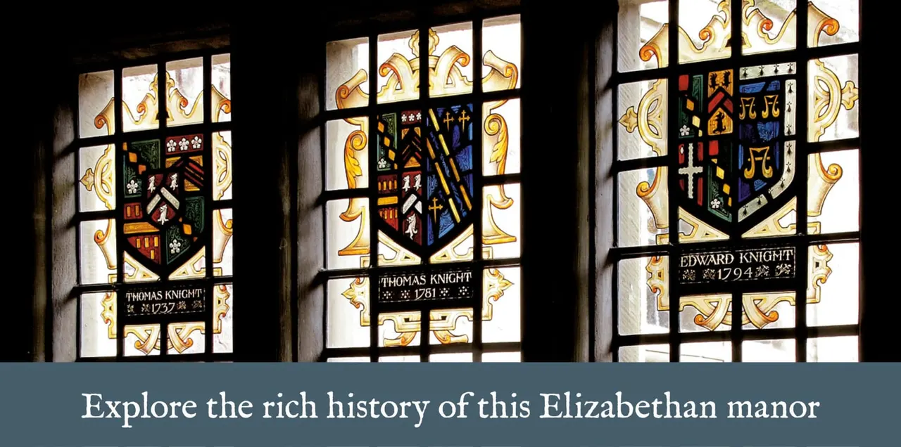 Three ornate stained-glass windows with heraldic shields and golden decorative borders, dated 1737, 1781 and 1794.