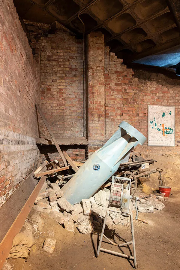 WW2 bomb exhibit inside the caves