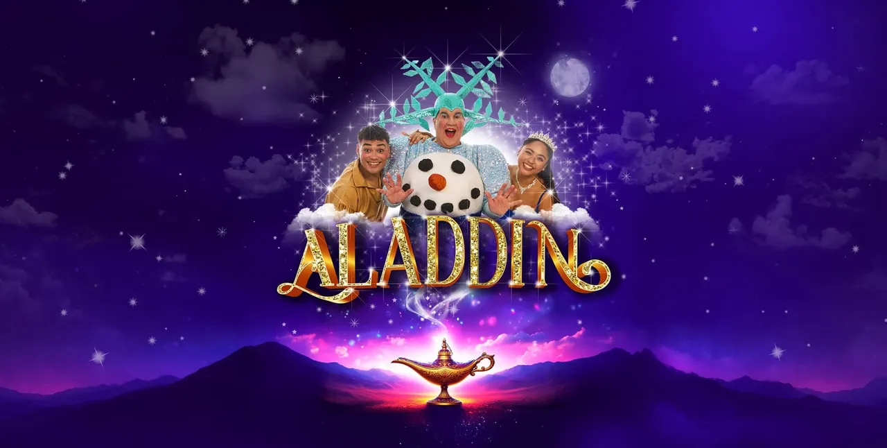 Aladdin pantomime poster banner for Nottingham Playhouse