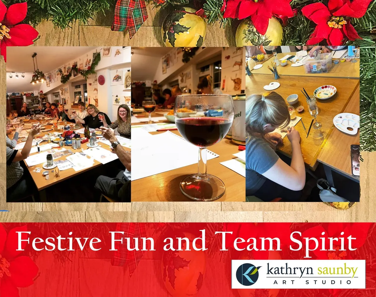 Families painting pottery at Kathryn Saunby Art Studio tables