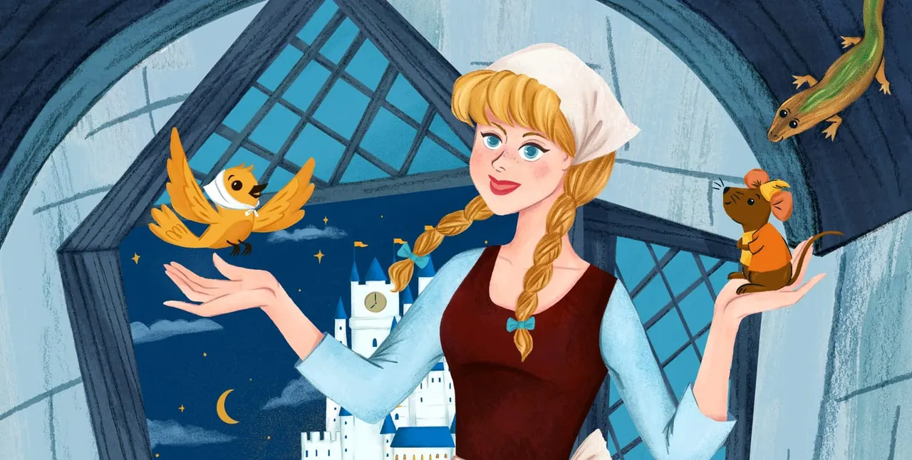 Illustrated Cinderella with animal friends poster for the Neville Studio show