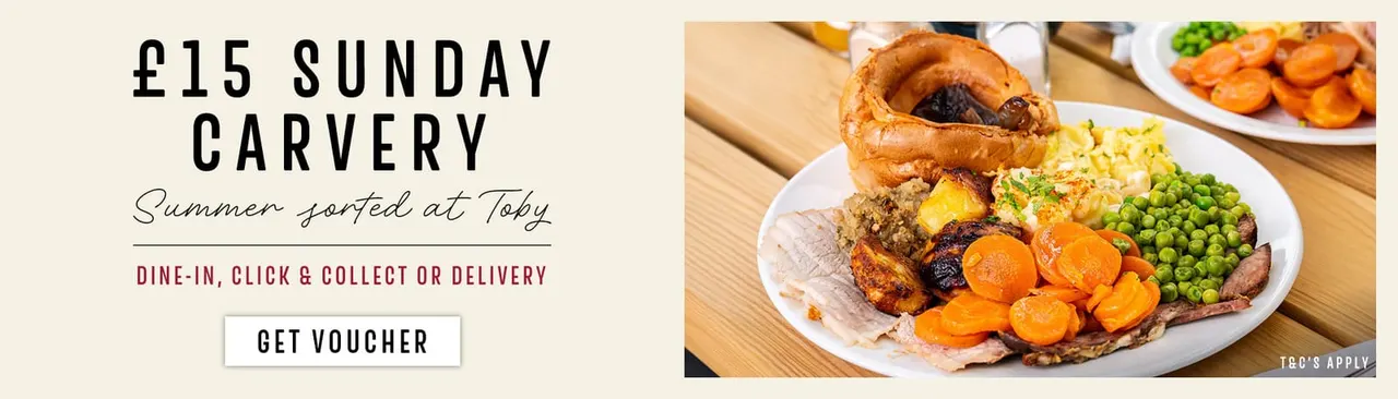 Toby Carvery Sunday carvery plate with roast meats and vegetables